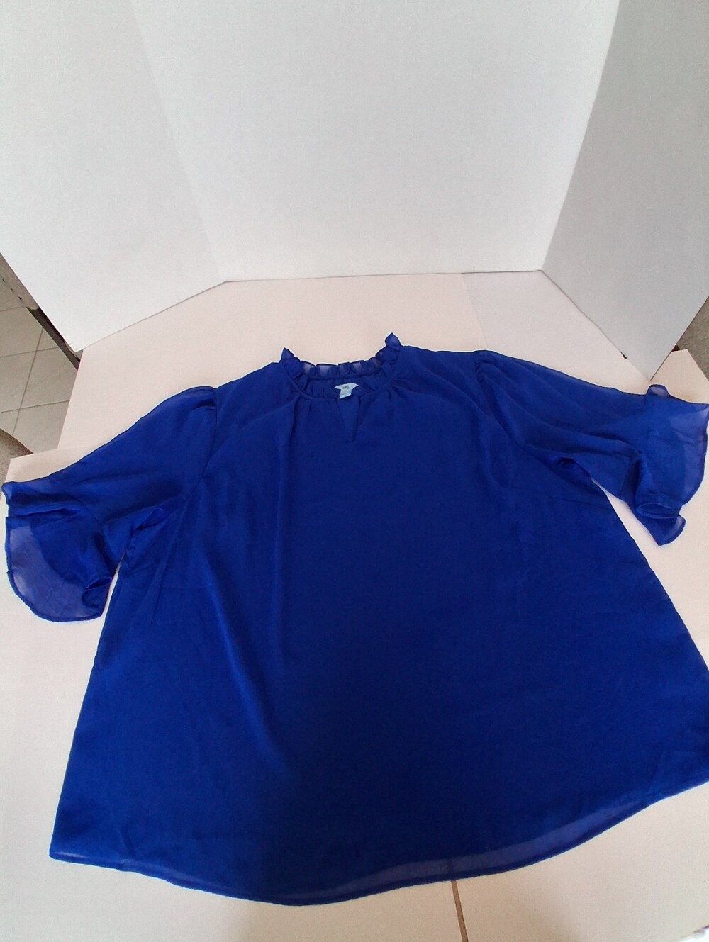 CeCe Royal Blue Ruffle-Trim Tunic Blouse